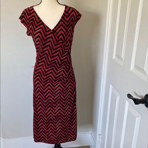 Lauren Ralph Lauren Red and Black Chevron Midi Dress